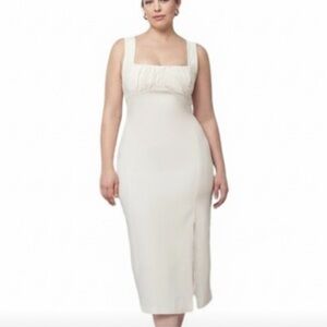 NICHOLAS Twill Gathered Sheath Dress White Ivory Size 14